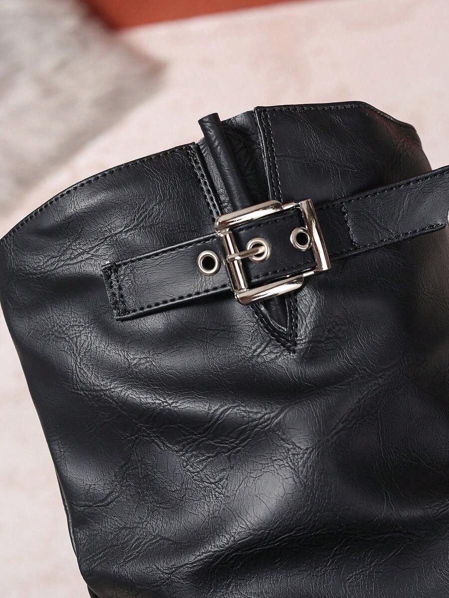 Keela | Polished Buckle-Strap Knee-High Boots