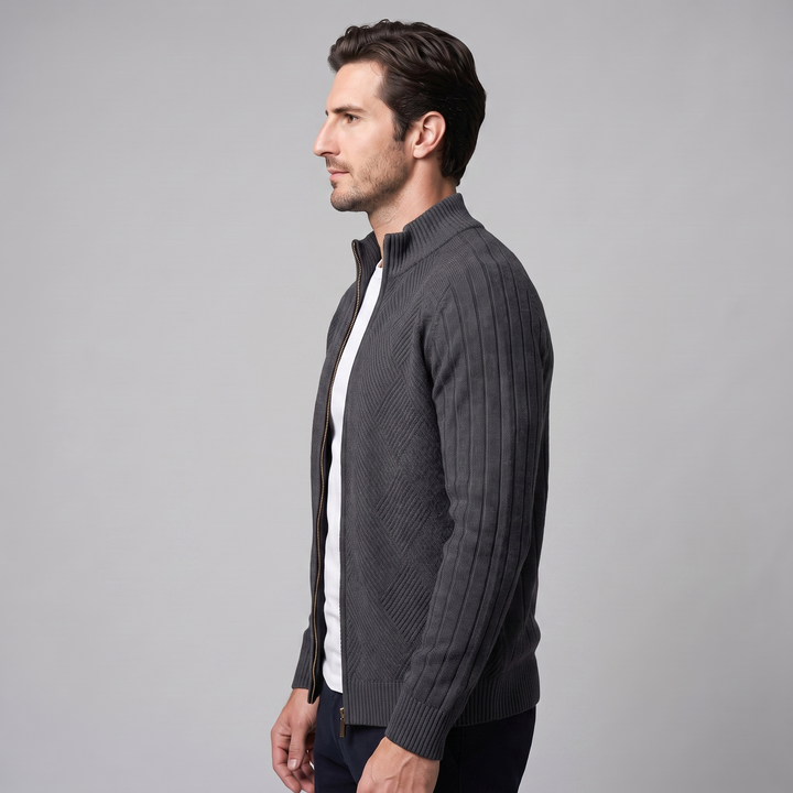 Hadrian | Sharp Diamond Knit Zip-Up Cardigan for Men