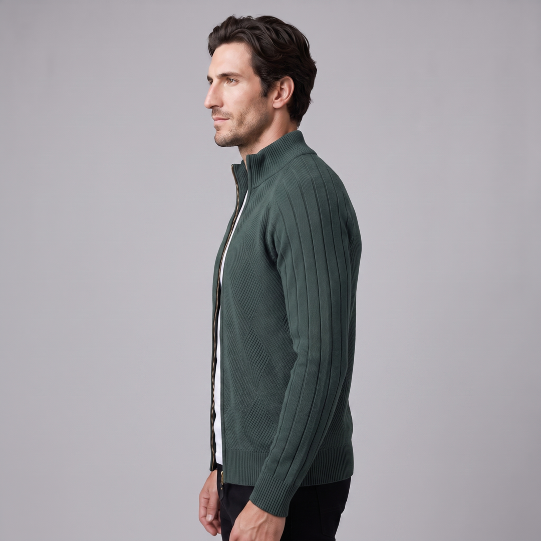 Hadrian | Sharp Diamond Knit Zip-Up Cardigan for Men