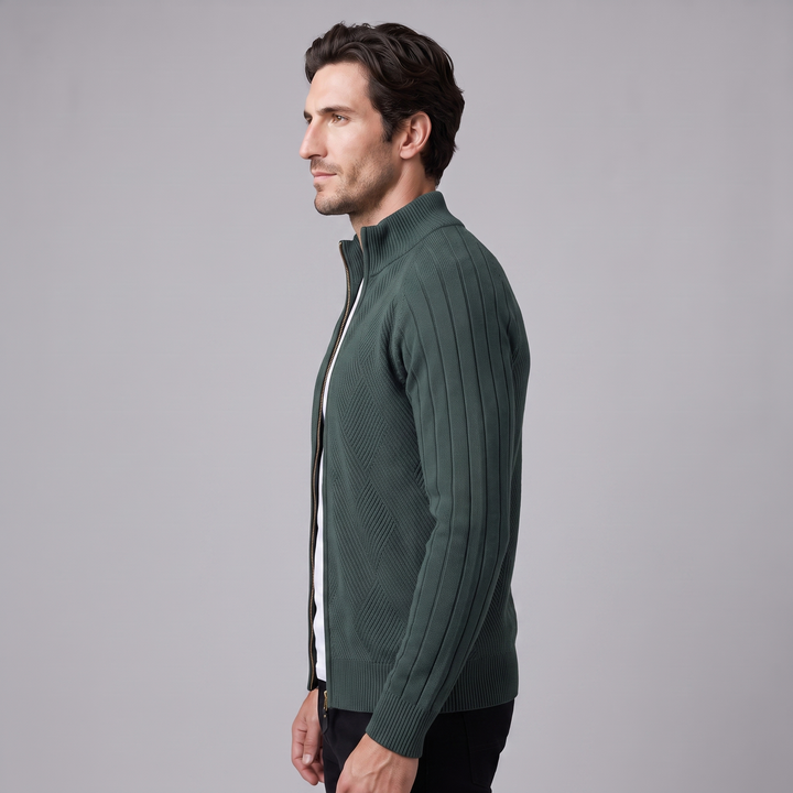 Hadrian | Sharp Diamond Knit Zip-Up Cardigan for Men