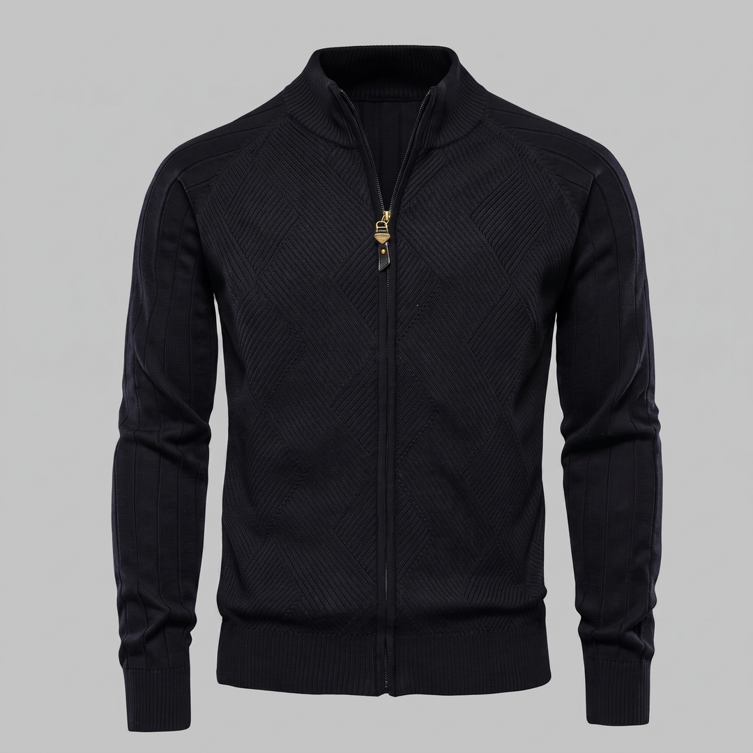 Hadrian | Sharp Diamond Knit Zip-Up Cardigan for Men