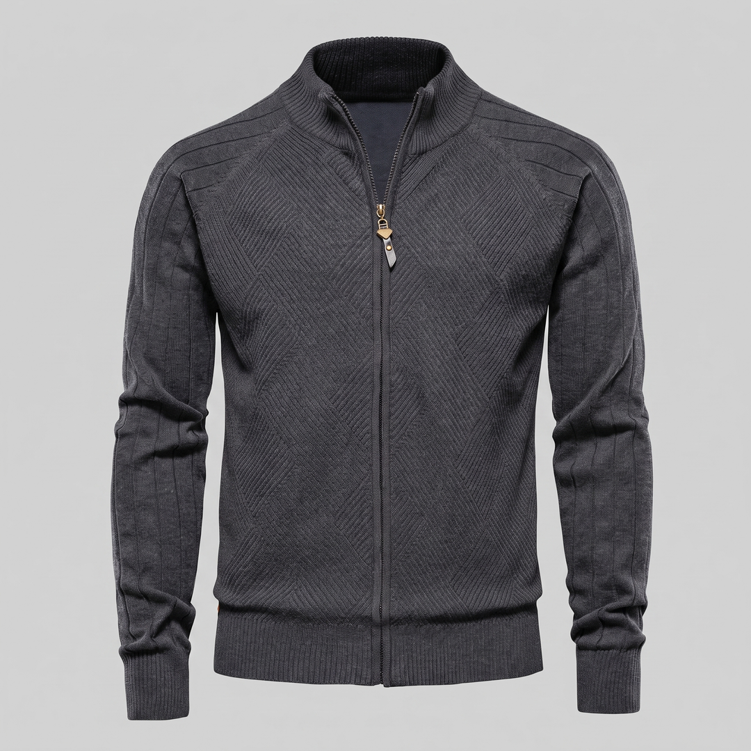 Hadrian | Sharp Diamond Knit Zip-Up Cardigan for Men