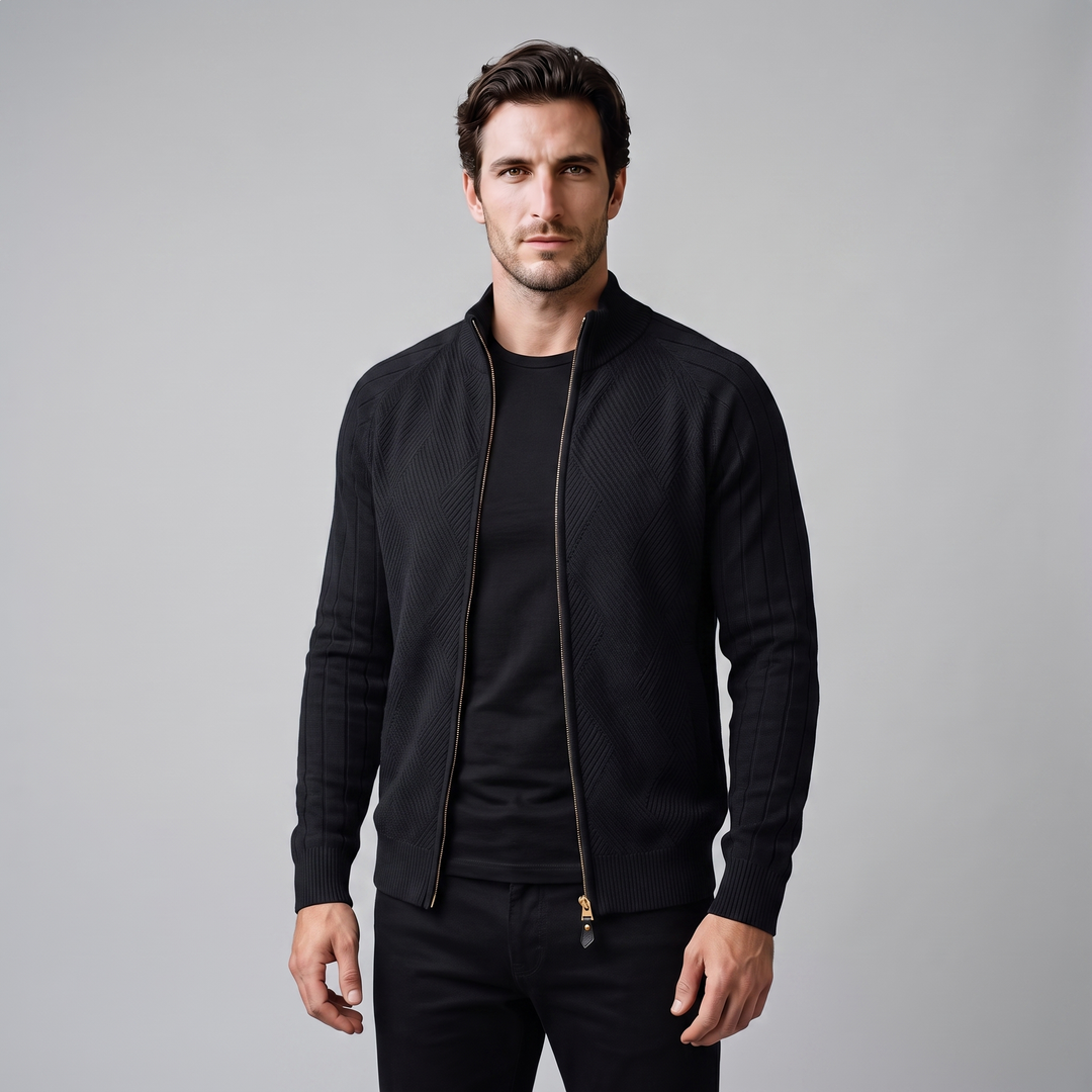 Hadrian | Sharp Diamond Knit Zip-Up Cardigan for Men
