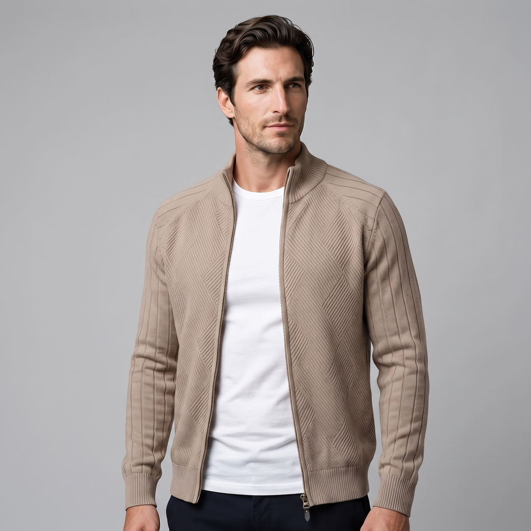 Hadrian | Sharp Diamond Knit Zip-Up Cardigan for Men