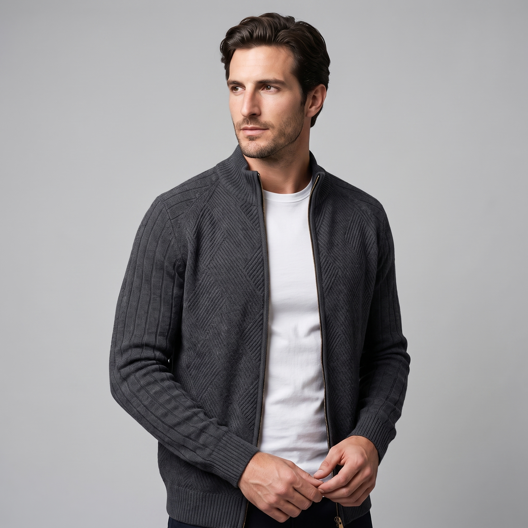 Hadrian | Sharp Diamond Knit Zip-Up Cardigan for Men