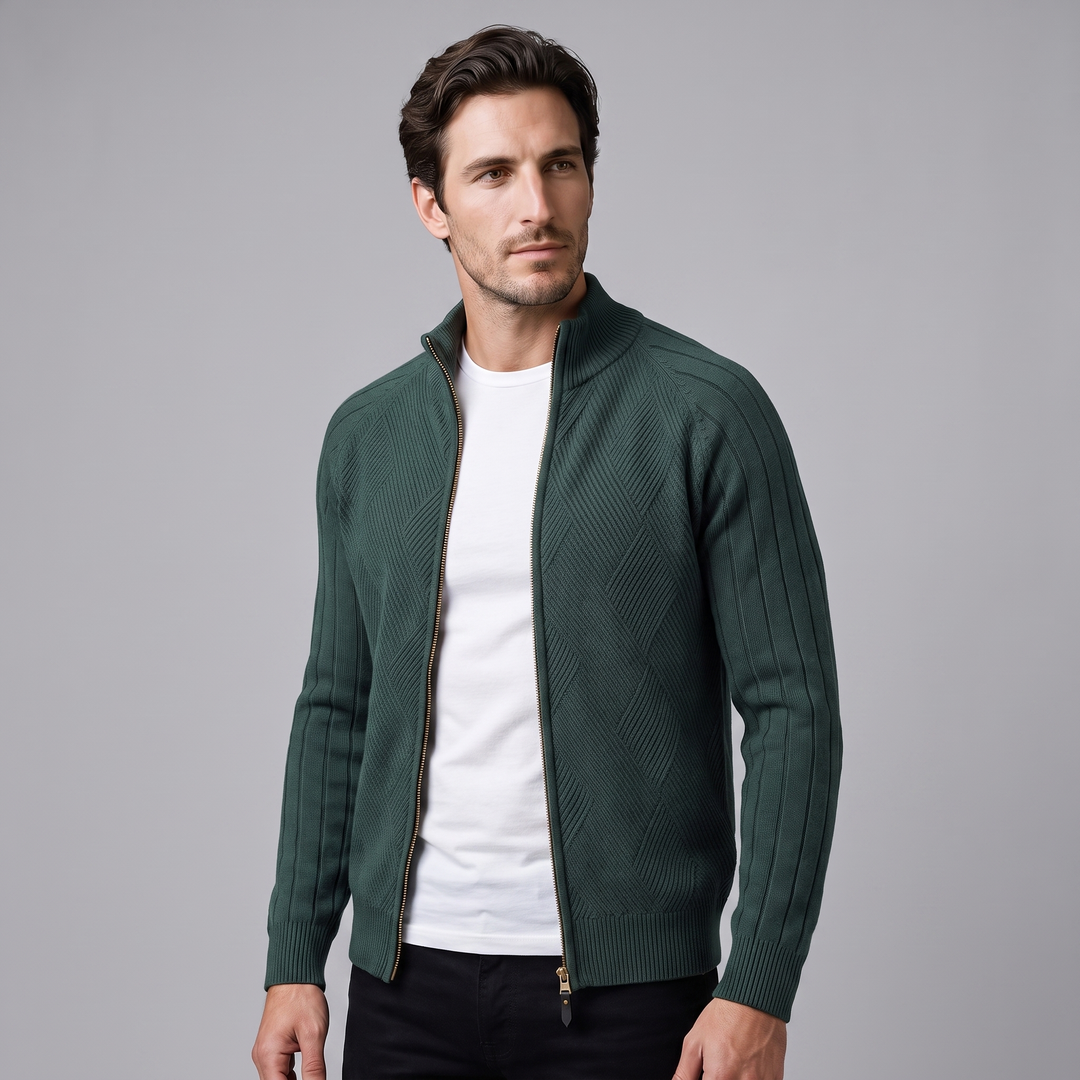 Hadrian | Sharp Diamond Knit Zip-Up Cardigan for Men