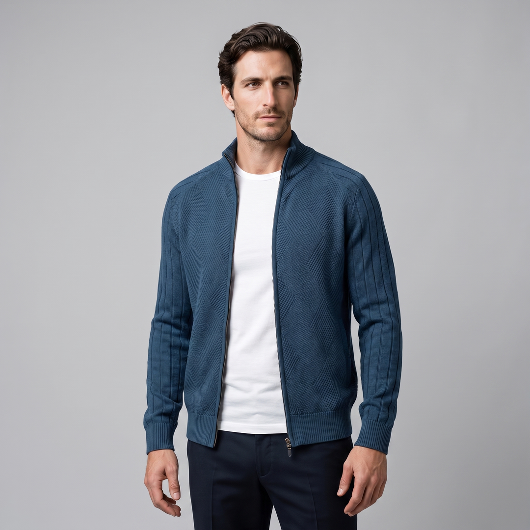 Hadrian | Sharp Diamond Knit Zip-Up Cardigan for Men