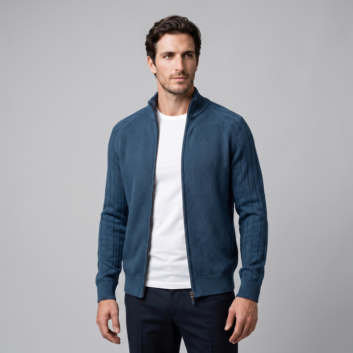 Hadrian | Sharp Diamond Knit Zip-Up Cardigan for Men