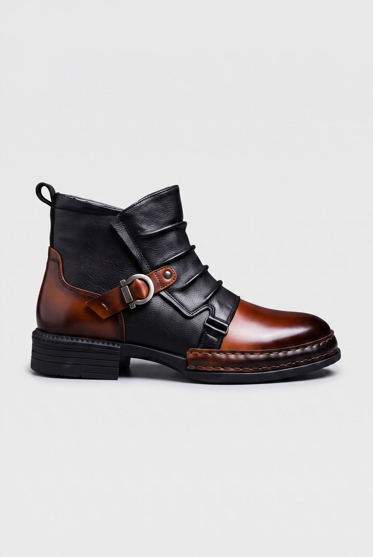 Evander | Sharp Buckle Leather-Look Ankle Boots