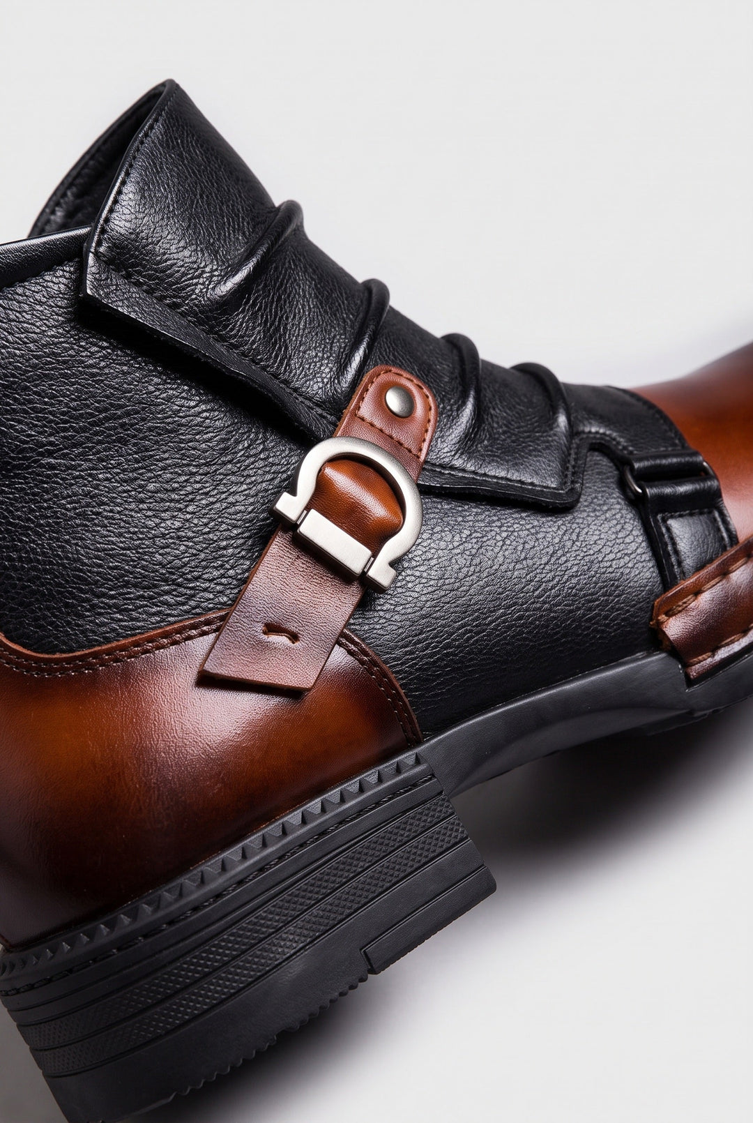 Evander | Sharp Mens Ankle Boots Buckle Leather-Look