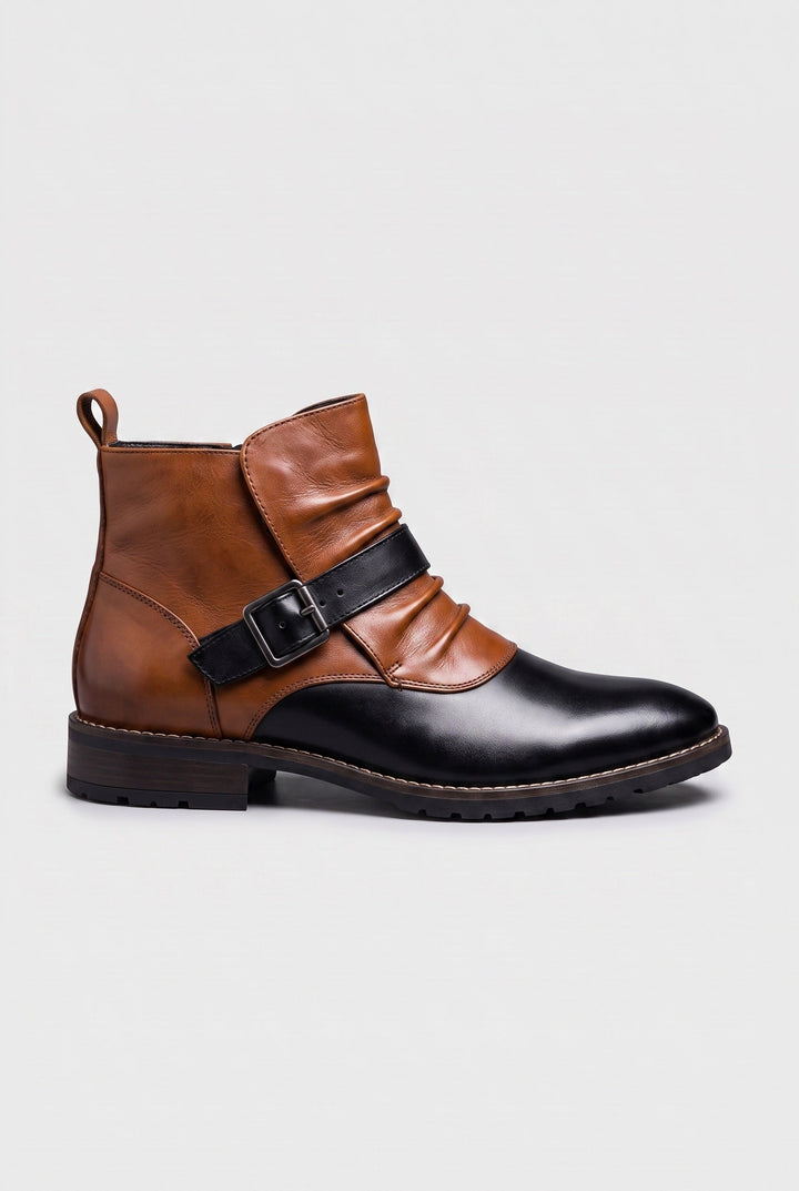 Evander | Sharp Mens Ankle Boots Buckle Leather-Look