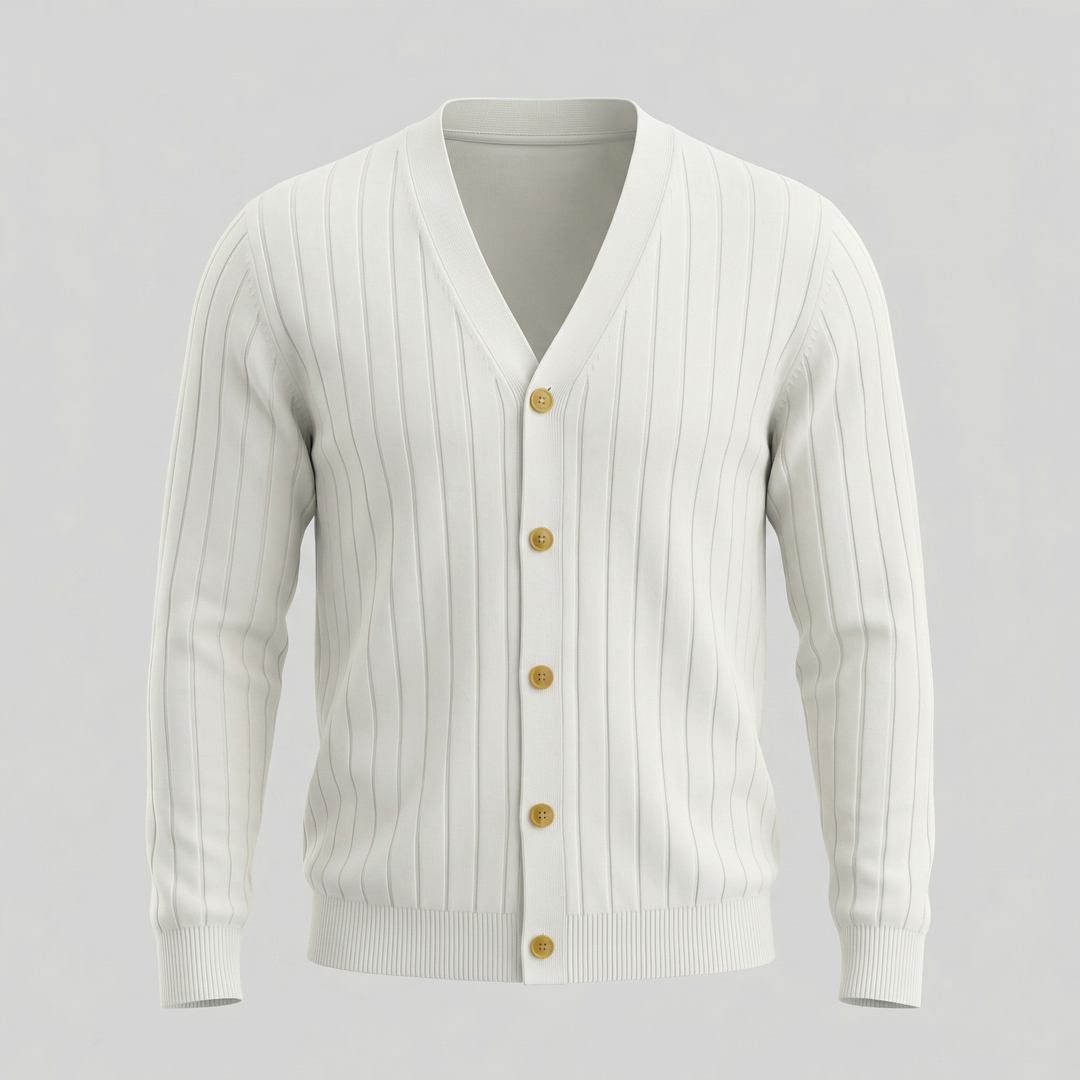 Justus | Stylish Ribbed V-Neck Cardigan Mens Knitted