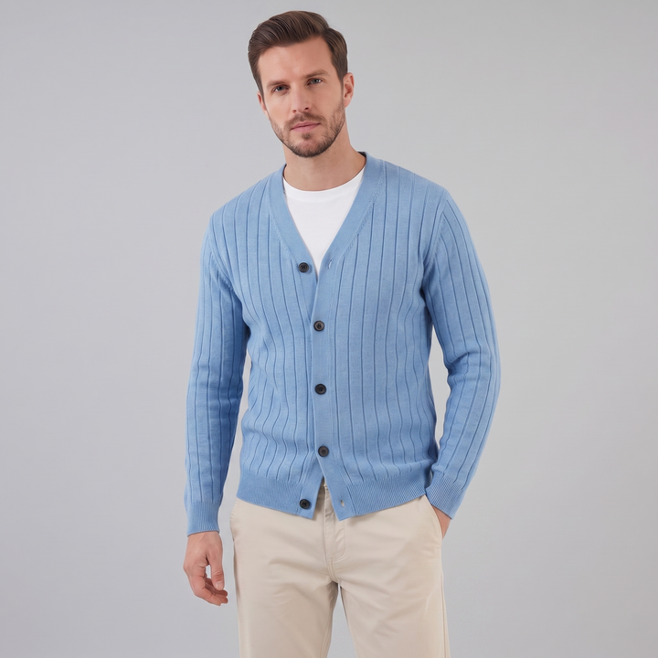 Justus | Stylish Ribbed V-Neck Cardigan Mens Knitted