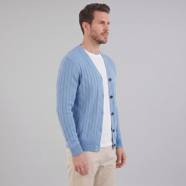 Justus | Stylish Ribbed V-Neck Cardigan Mens Knitted