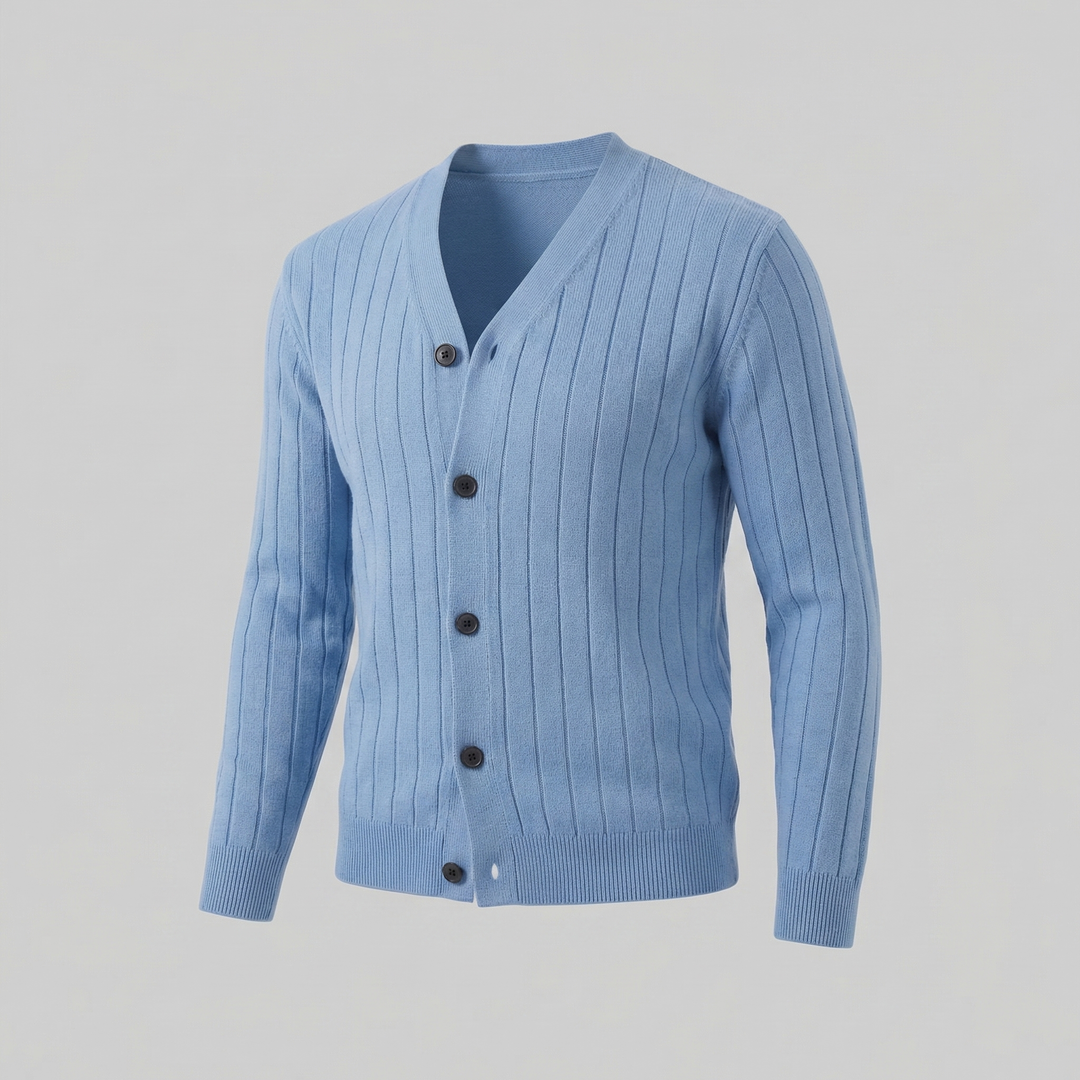 Justus | Stylish Ribbed V-Neck Cardigan Mens Knitted