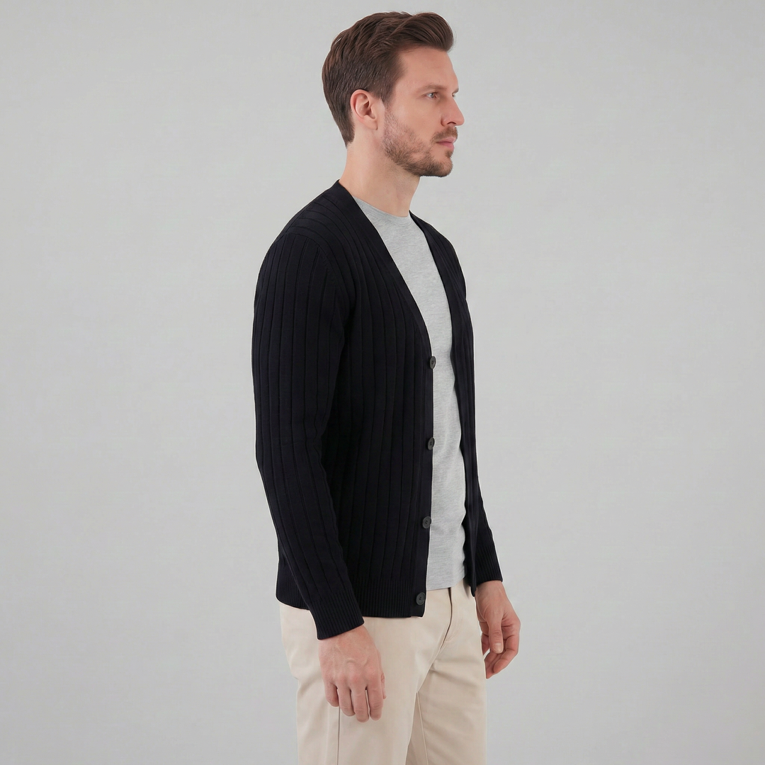 Justus | Stylish Ribbed V-Neck Cardigan Mens Knitted