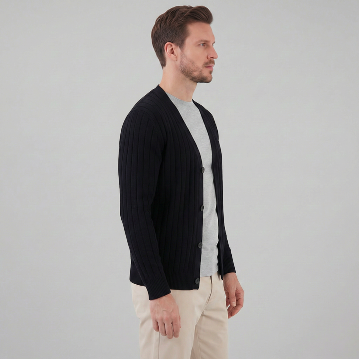 Justus | Stylish Ribbed V-Neck Cardigan Mens Knitted