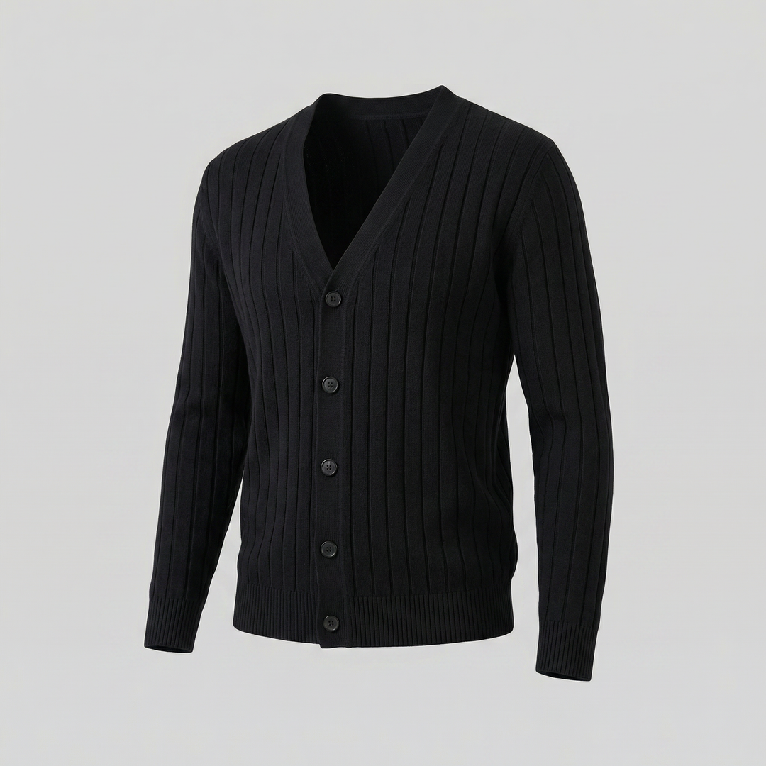 Justus | Stylish Ribbed V-Neck Cardigan Mens Knitted