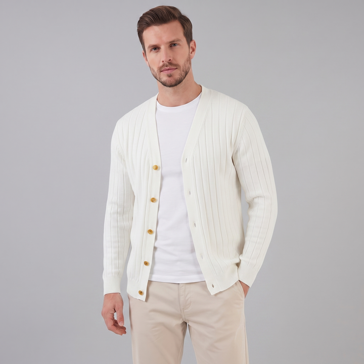 Justus | Stylish Ribbed V-Neck Cardigan Mens Knitted