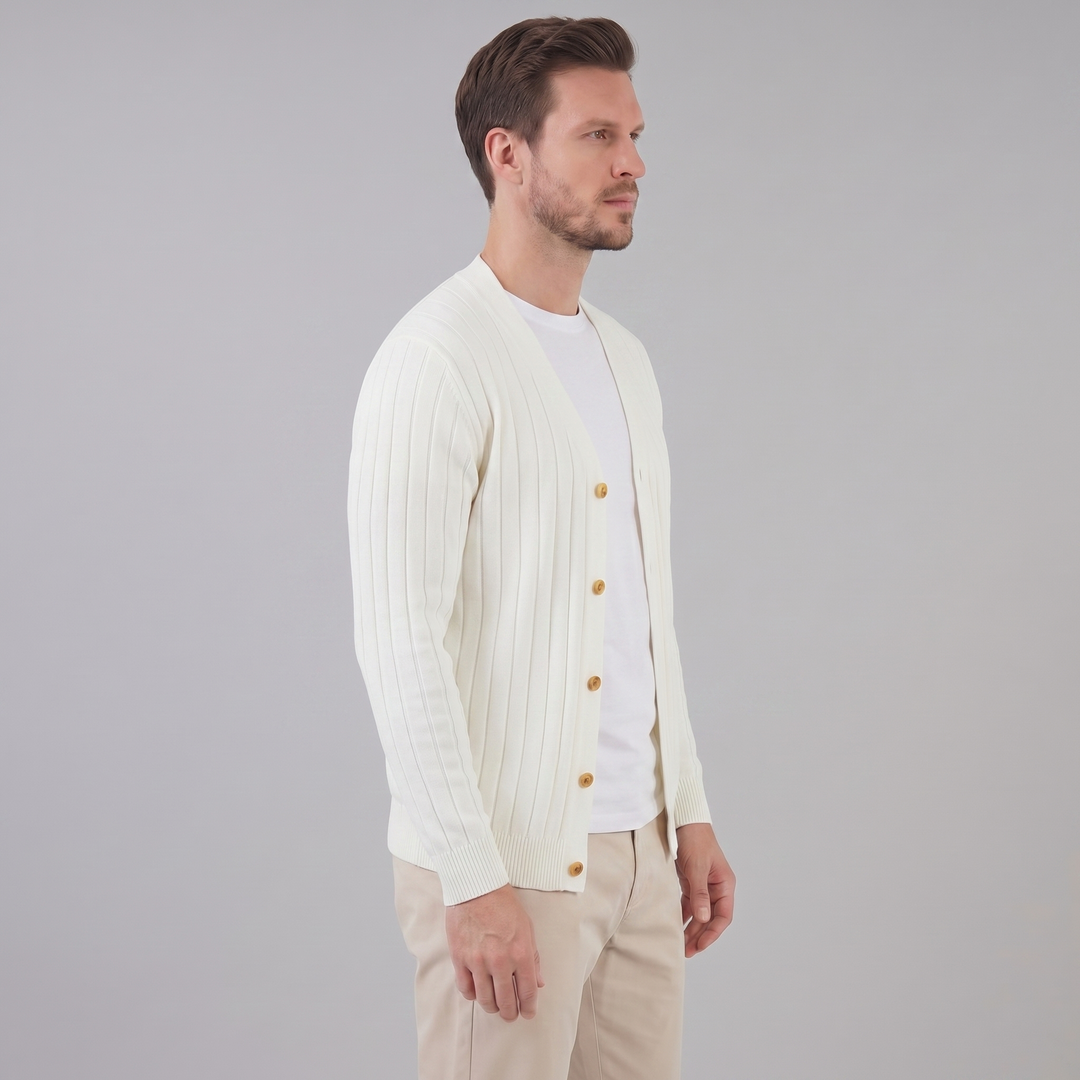 Justus | Stylish Ribbed V-Neck Cardigan Mens Knitted