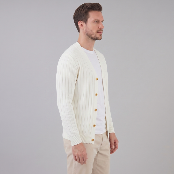 Justus | Stylish Ribbed V-Neck Cardigan Mens Knitted