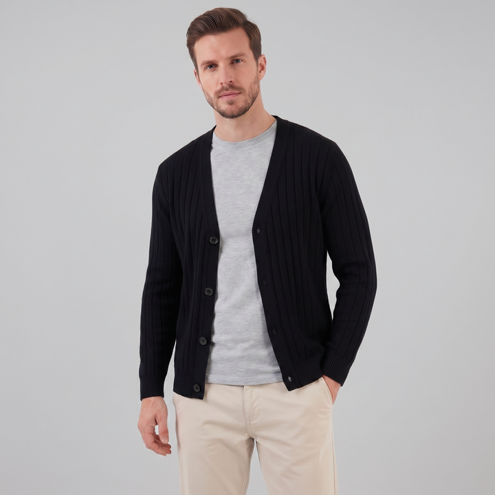 Justus | Stylish Ribbed V-Neck Cardigan Mens Knitted