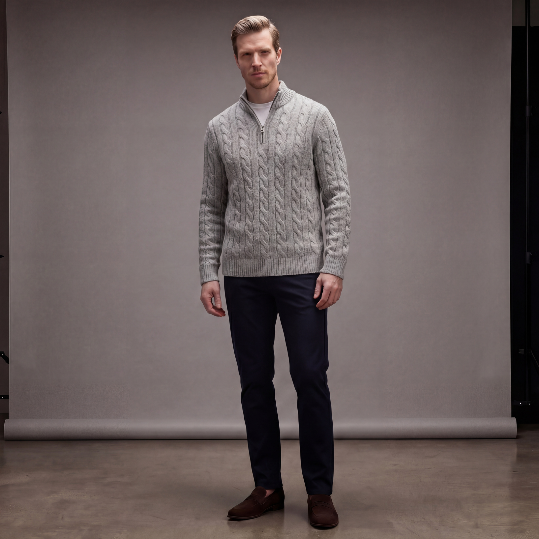 Algernon | Casual Cable Knit Quarter Zip Jumper for Men
