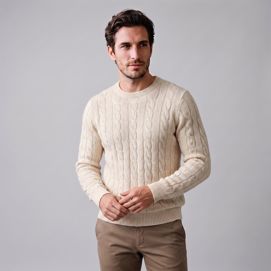 Louis | Warm Cable Knit Wool Crew Neck Sweater