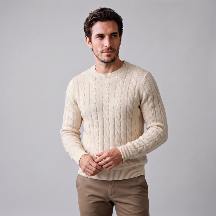 Louis | Warm Cable Knit Wool Crew Neck Sweater