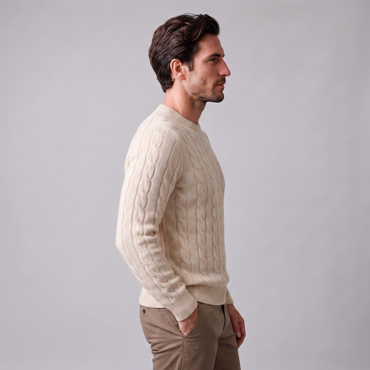 Louis | Warm Cable Knit Wool Crew Neck Sweater