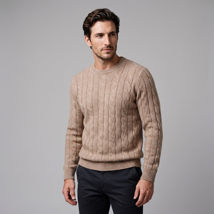 Louis | Warm Cable Knit Wool Crew Neck Sweater
