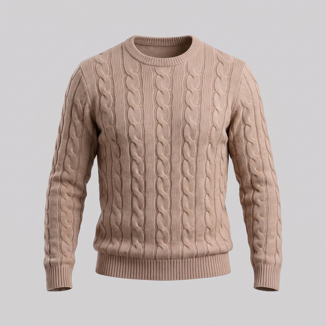 Louis | Warm Cable Knit Wool Crew Neck Sweater