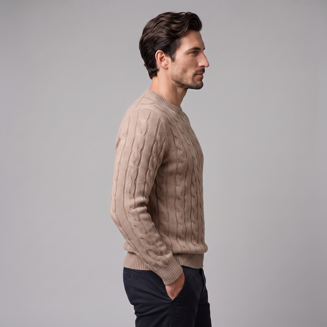 Louis | Warm Cable Knit Wool Crew Neck Sweater