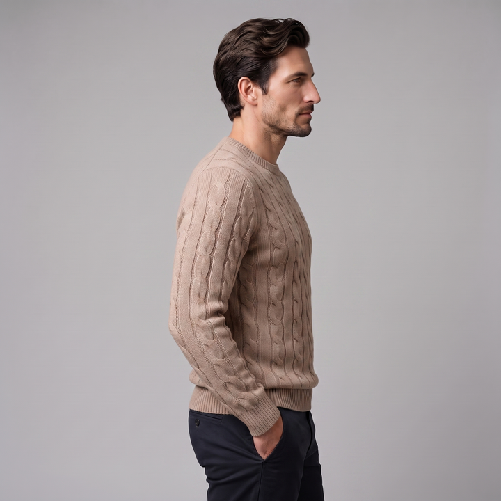 Louis | Warm Cable Knit Wool Crew Neck Sweater