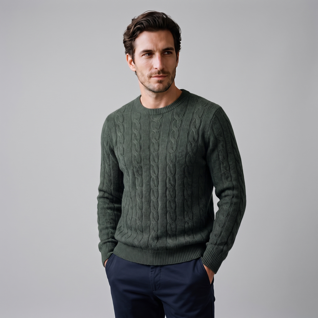 Louis | Warm Cable Knit Wool Crew Neck Sweater