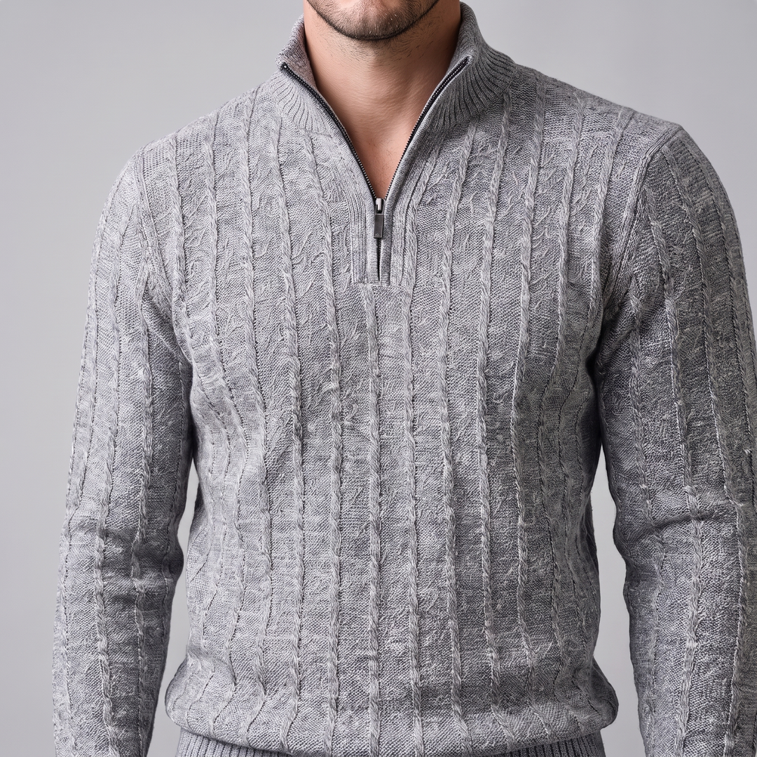 Fergus | Sharp Cable Knit Quarter-Zip Jumper for Men