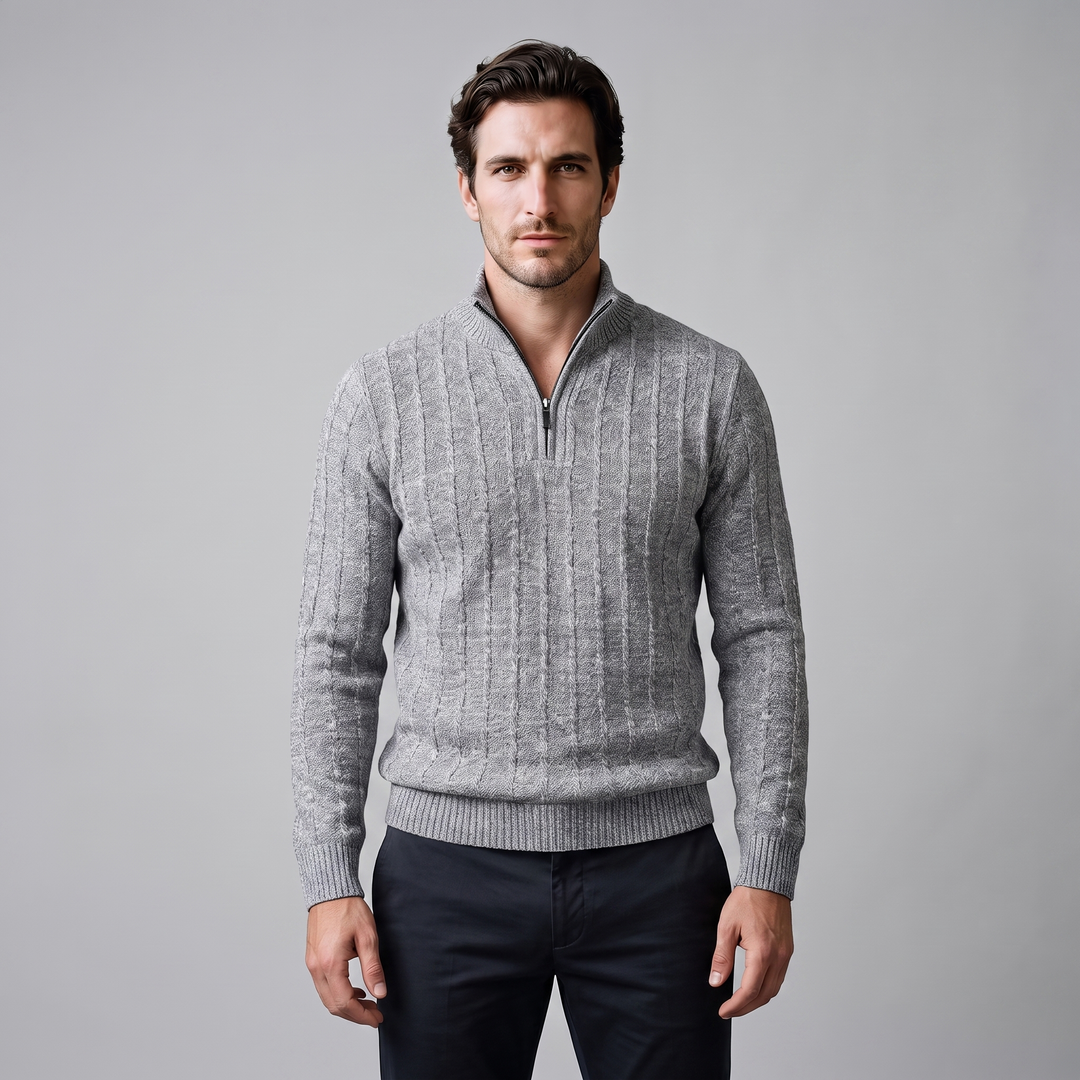 Fergus | Sharp Cable Knit Quarter-Zip Jumper for Men