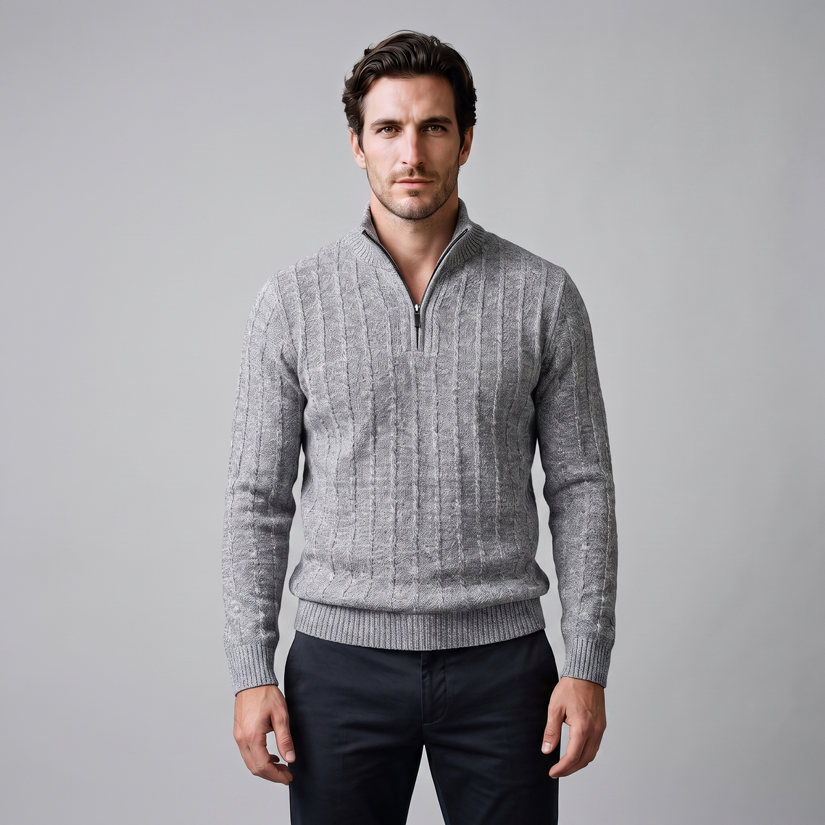 Fergus | Sharp Cable Knit Quarter-Zip Jumper for Men