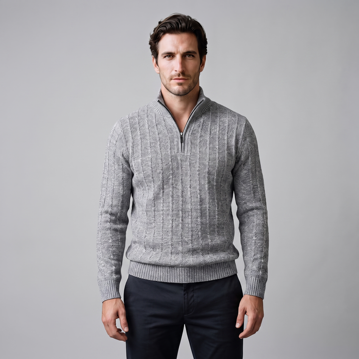 Fergus | Sharp Cable Knit Quarter-Zip Jumper for Men