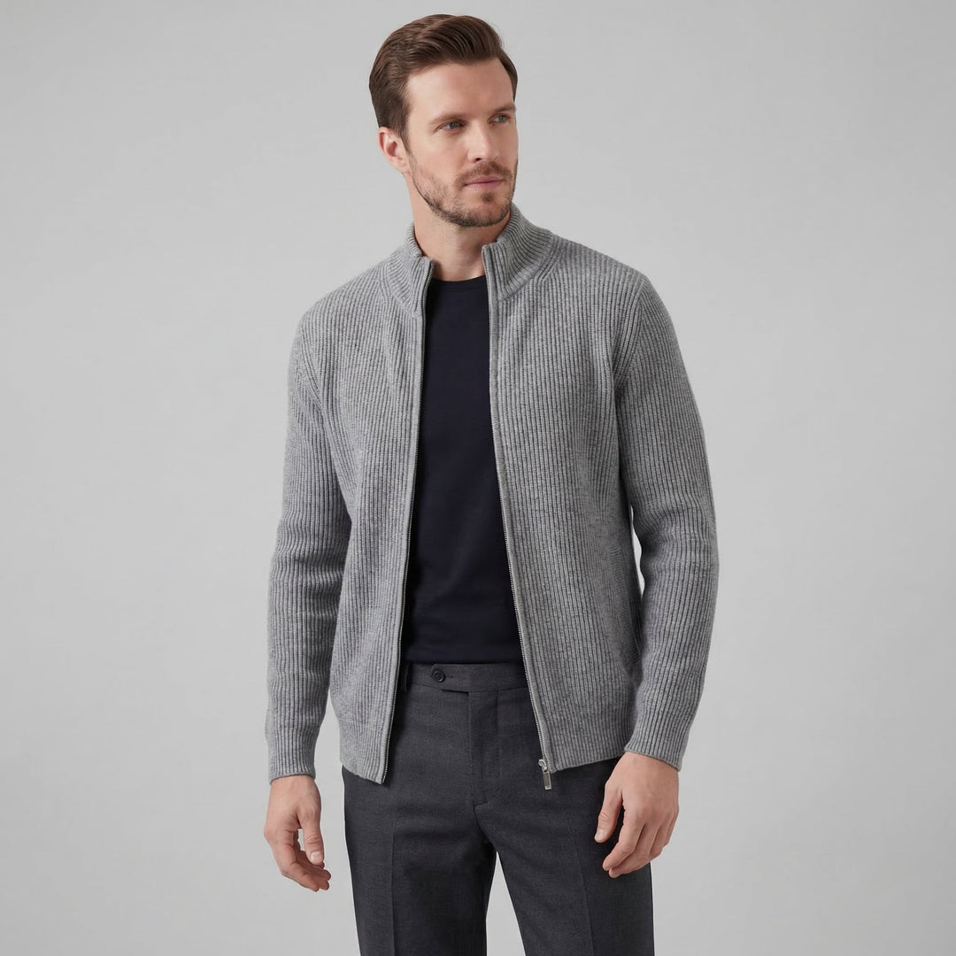 Miles | Classic Zip-Up Ribbed Knit Cardigan for Men