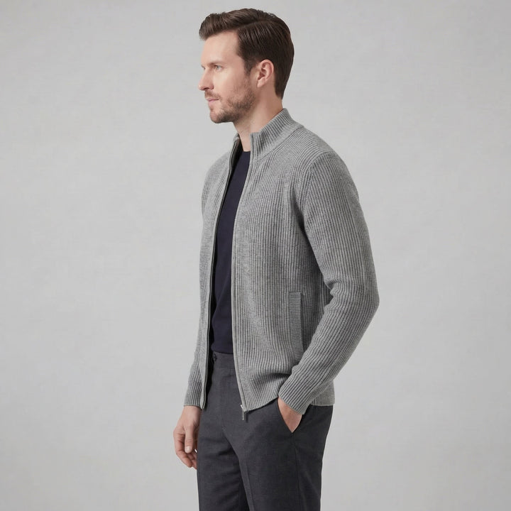 Miles | Classic Zip-Up Ribbed Knit Cardigan for Men