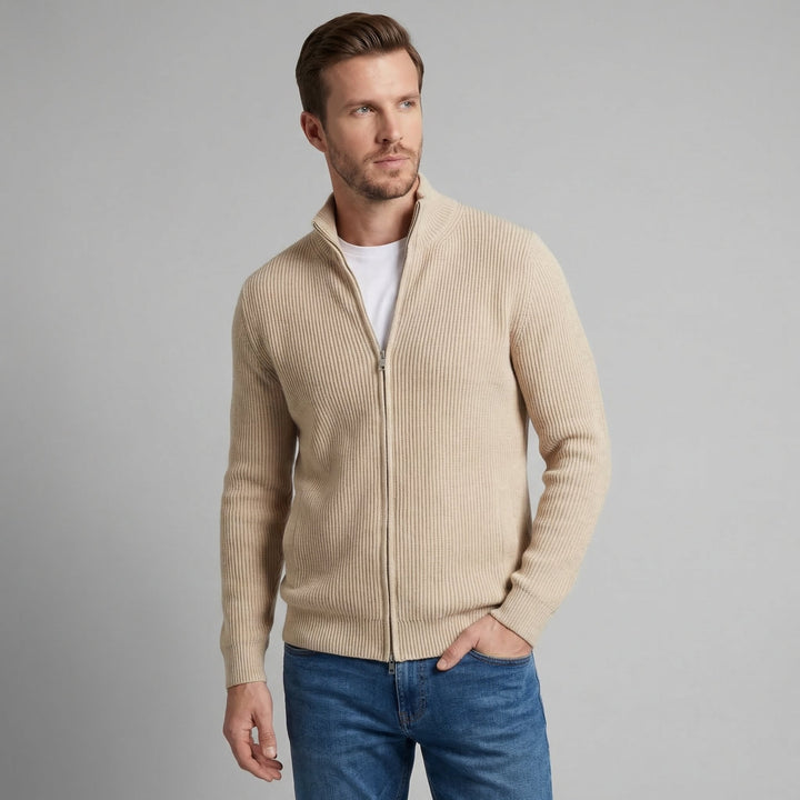 Miles | Classic Zip-Up Ribbed Knit Cardigan for Men