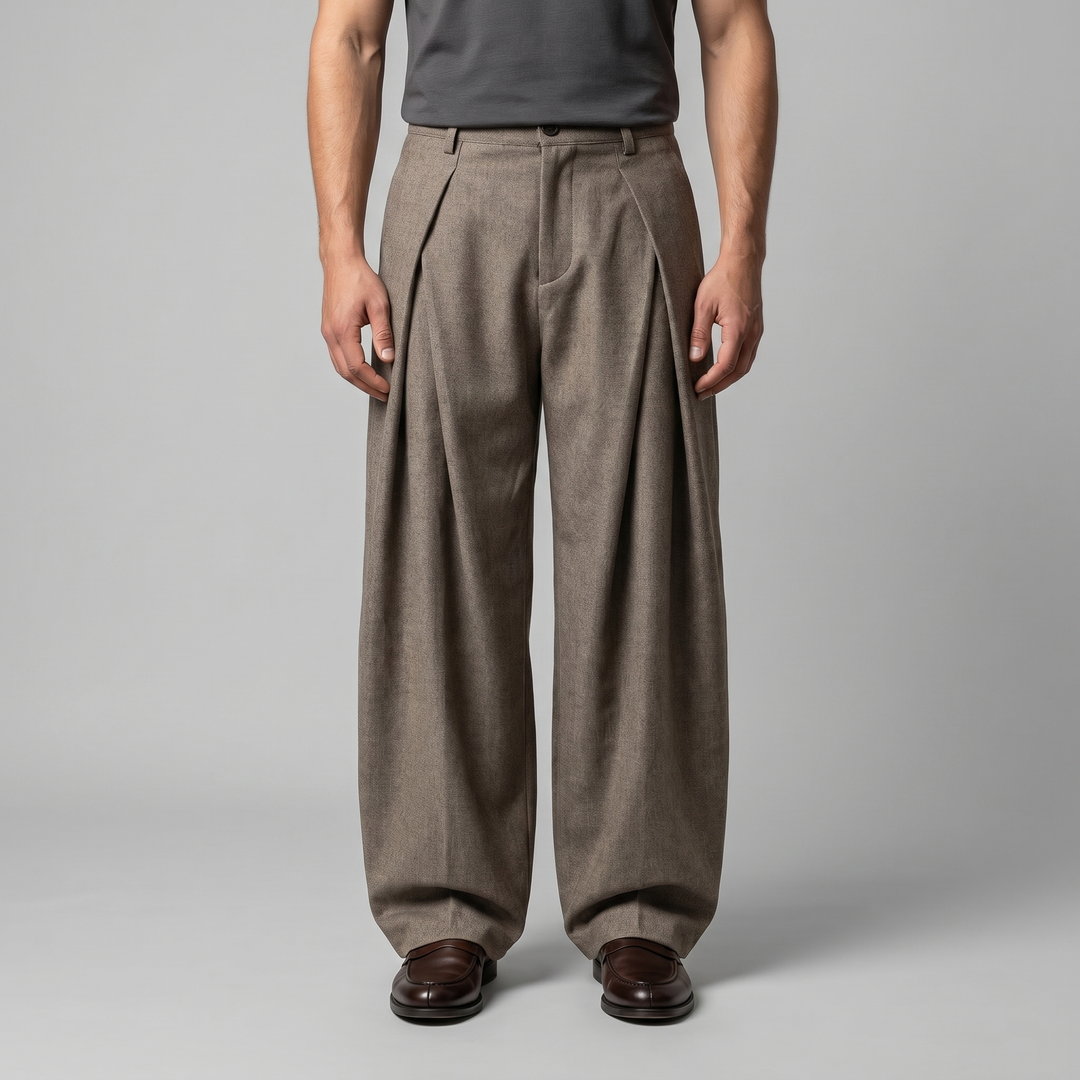 Men's Pleated Wide-Leg Tailored Trousers