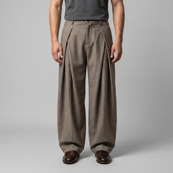 Men's Pleated Wide-Leg Tailored Trousers