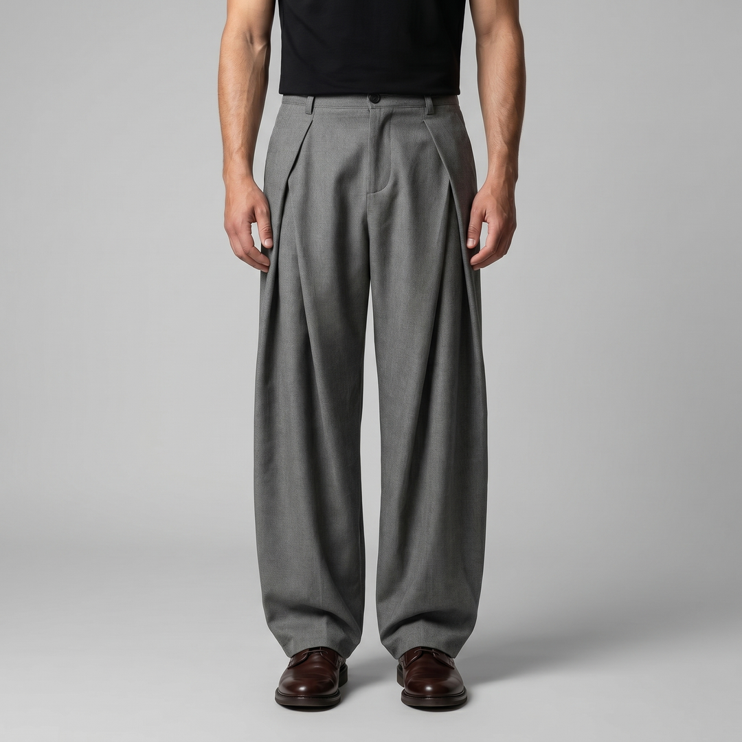 Men's Pleated Wide-Leg Tailored Trousers