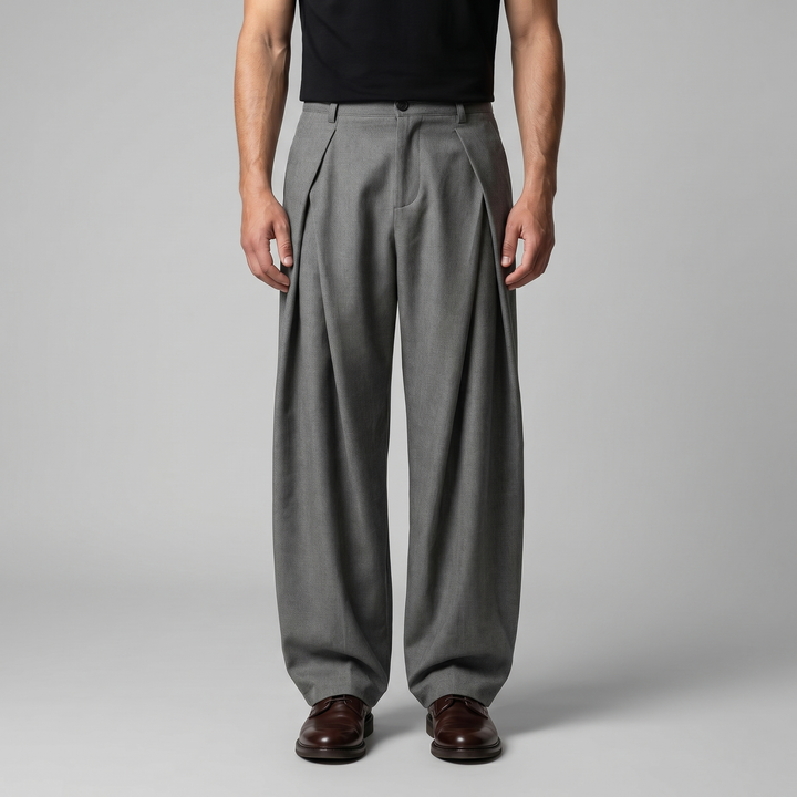 Men's Pleated Wide-Leg Tailored Trousers