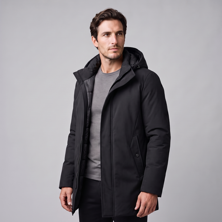 Barnaby | Warm Hooded Quilted Longline Jacket for Men