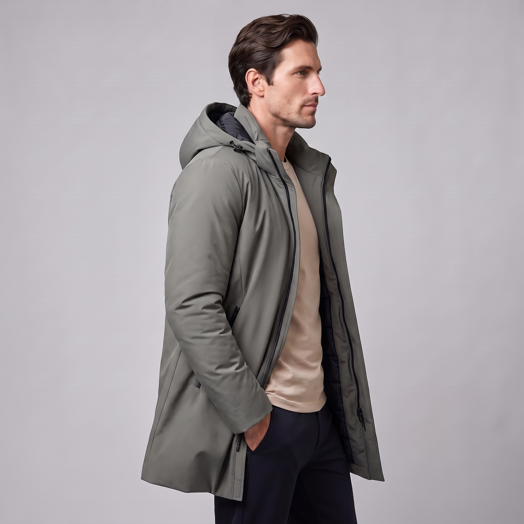 Barnaby | Warm Hooded Quilted Longline Jacket for Men
