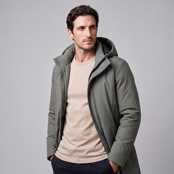 Barnaby | Warm Hooded Quilted Longline Jacket for Men