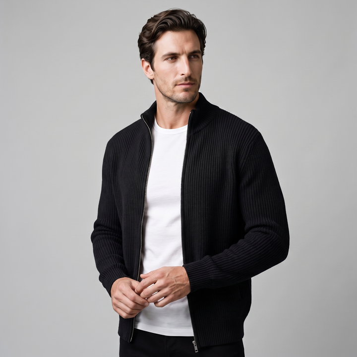 Silas | Sharp Ribbed Full-Zip Knit Cardigan